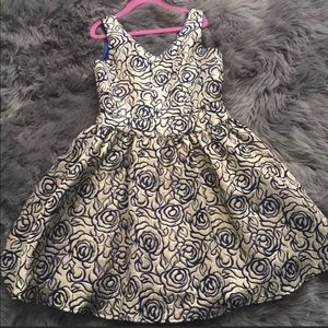 Un Duex Trois Gold & Blue brocade dress